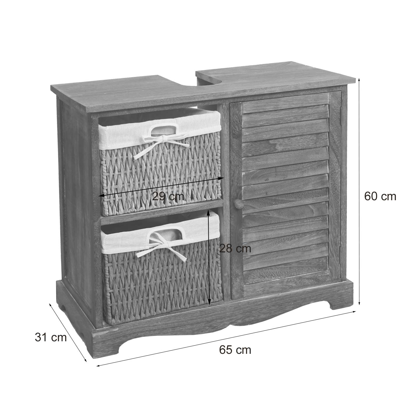 Waschbeckenunterschrank HWC-H20 Bemaßungsbild