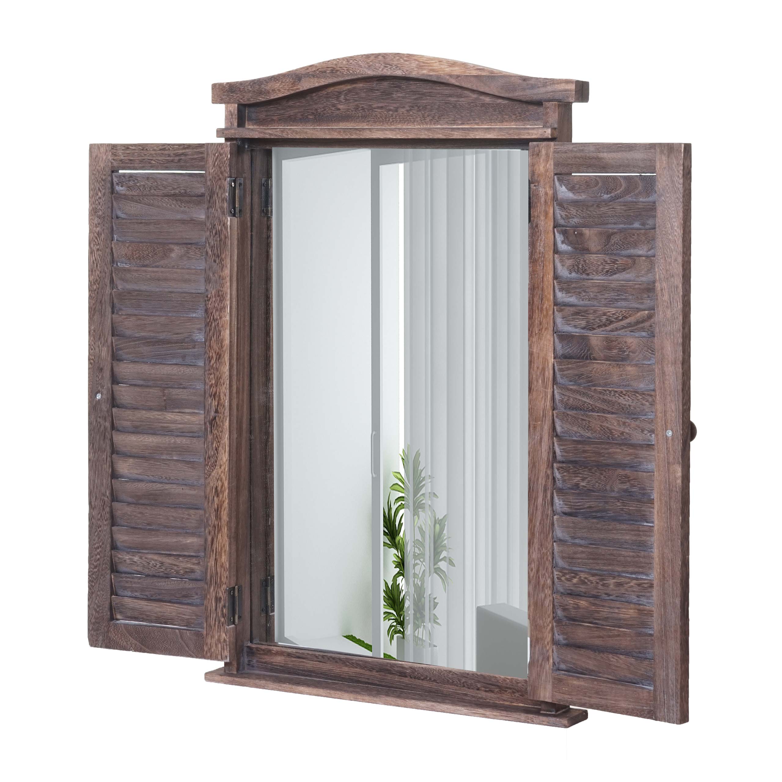 Wandspiegel Badspiegel Badezimmer Spiegelfenster mit Fensterläden,  71x46x5cm ~ shabby braun von Heute-Wohnen