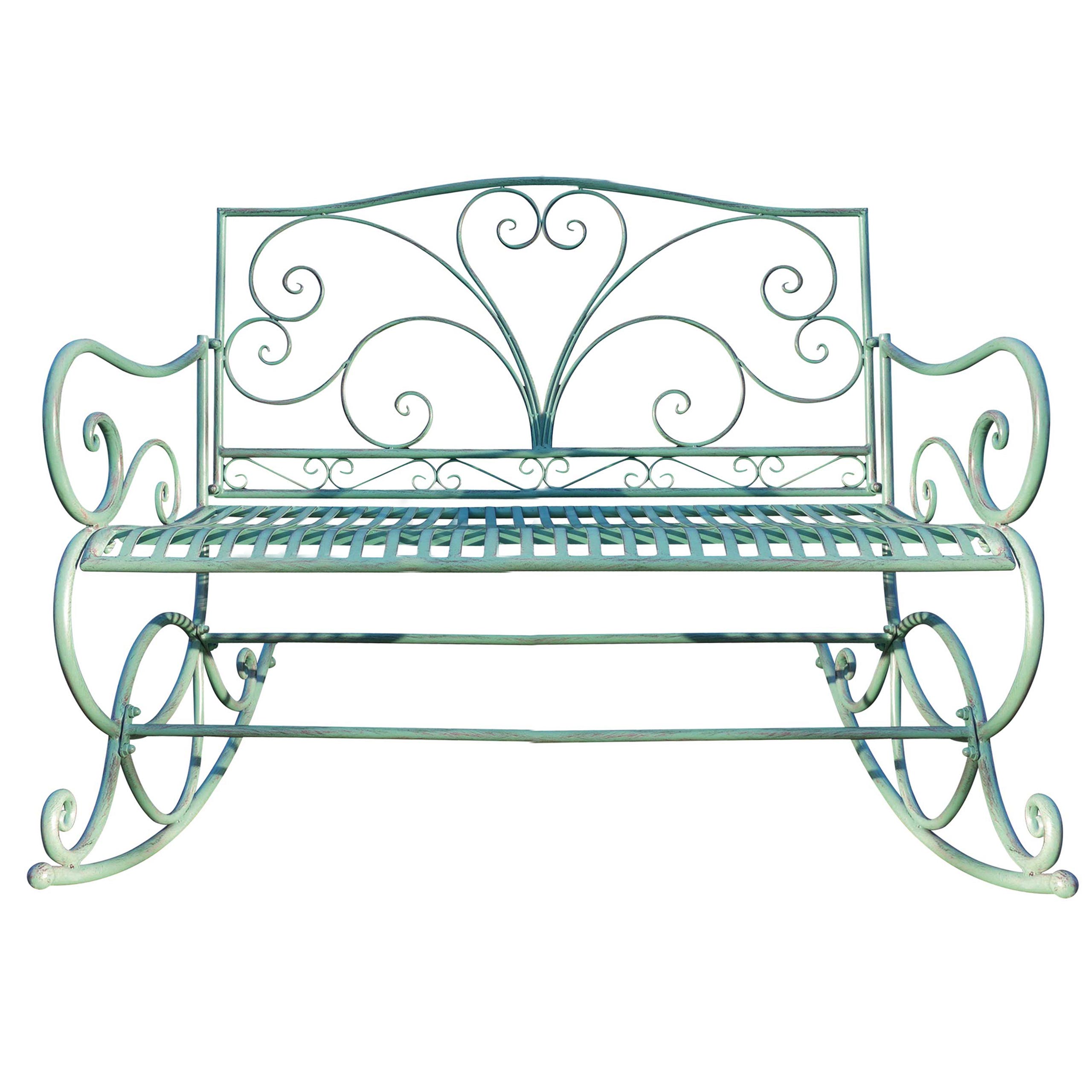 Panchina a dondolo HWC-C39 stile romantico metallo 112cm verde antico