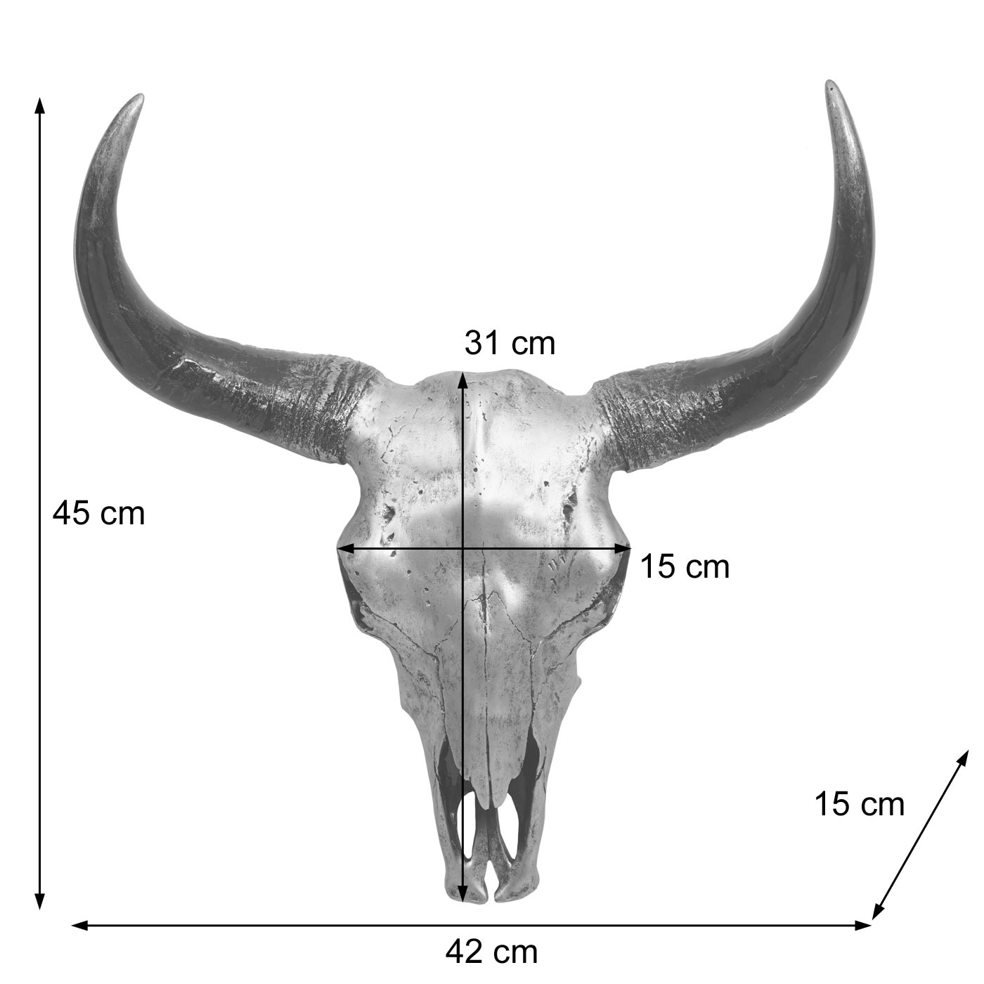 Deko Schädel 45cm HWC-T454 Bemaßungsbild