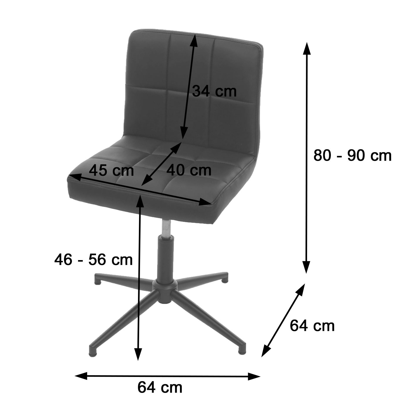 Bürostuhll HWC-H43 Bemaßungsbild