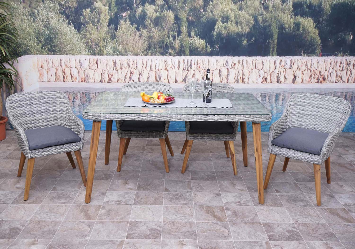 Poly-Rattan Garnitur HWC-H65 Ambientebild