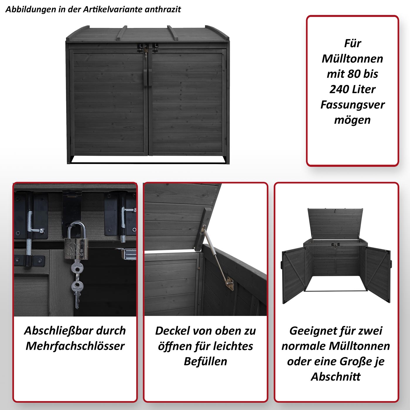 2er-/4er-Mülltonnenverkleidung HWC-H75 Frontansicht