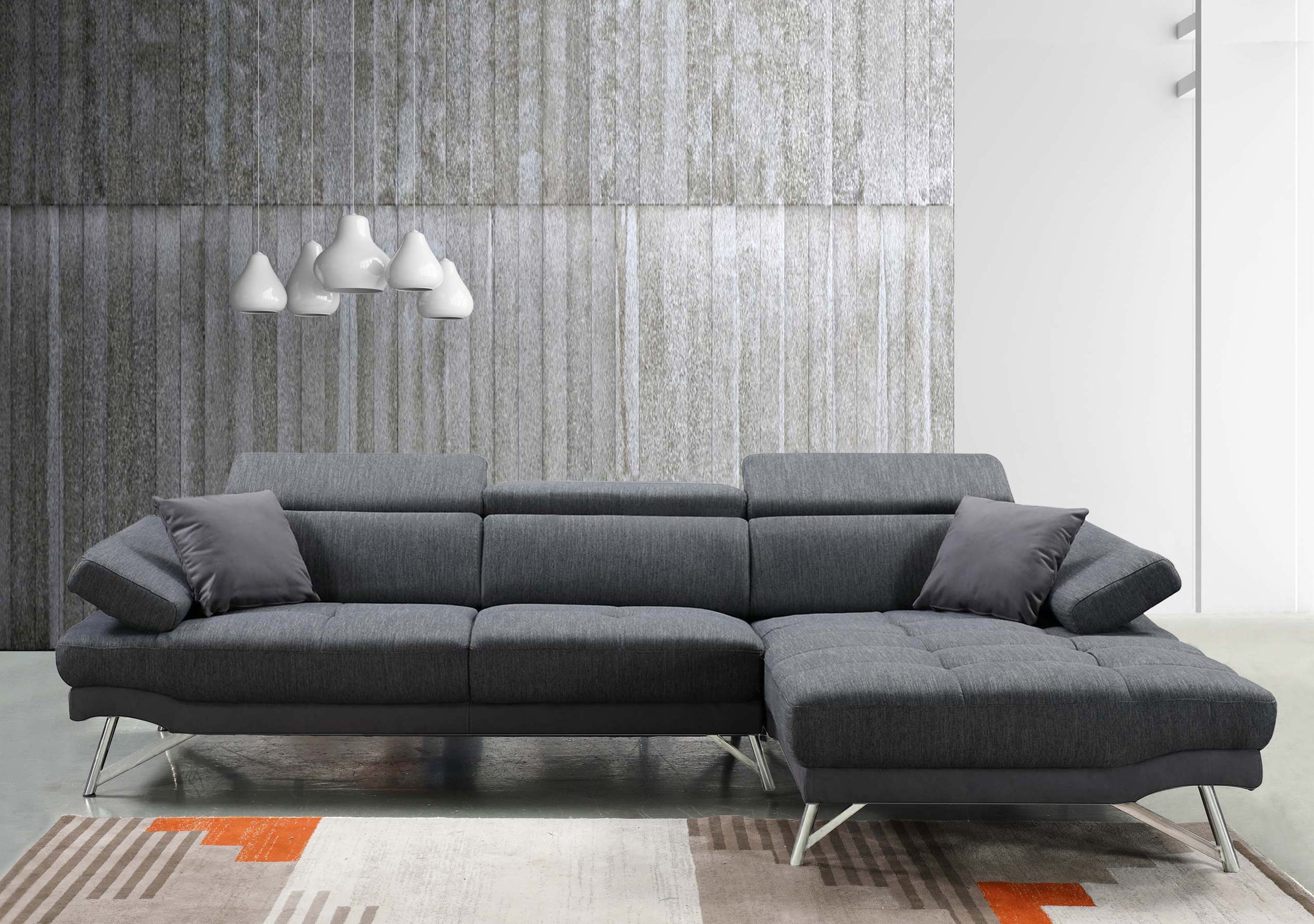 sofa hwc-h92, couch ecksofa l-form 3-sitzer, liegefläche ~ rechts,  anthrazit-grau