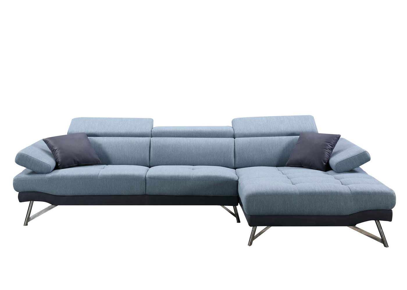 Sofa HWC-H92 Frontansicht mit hochgeklappten Kopf- und Armlehnen