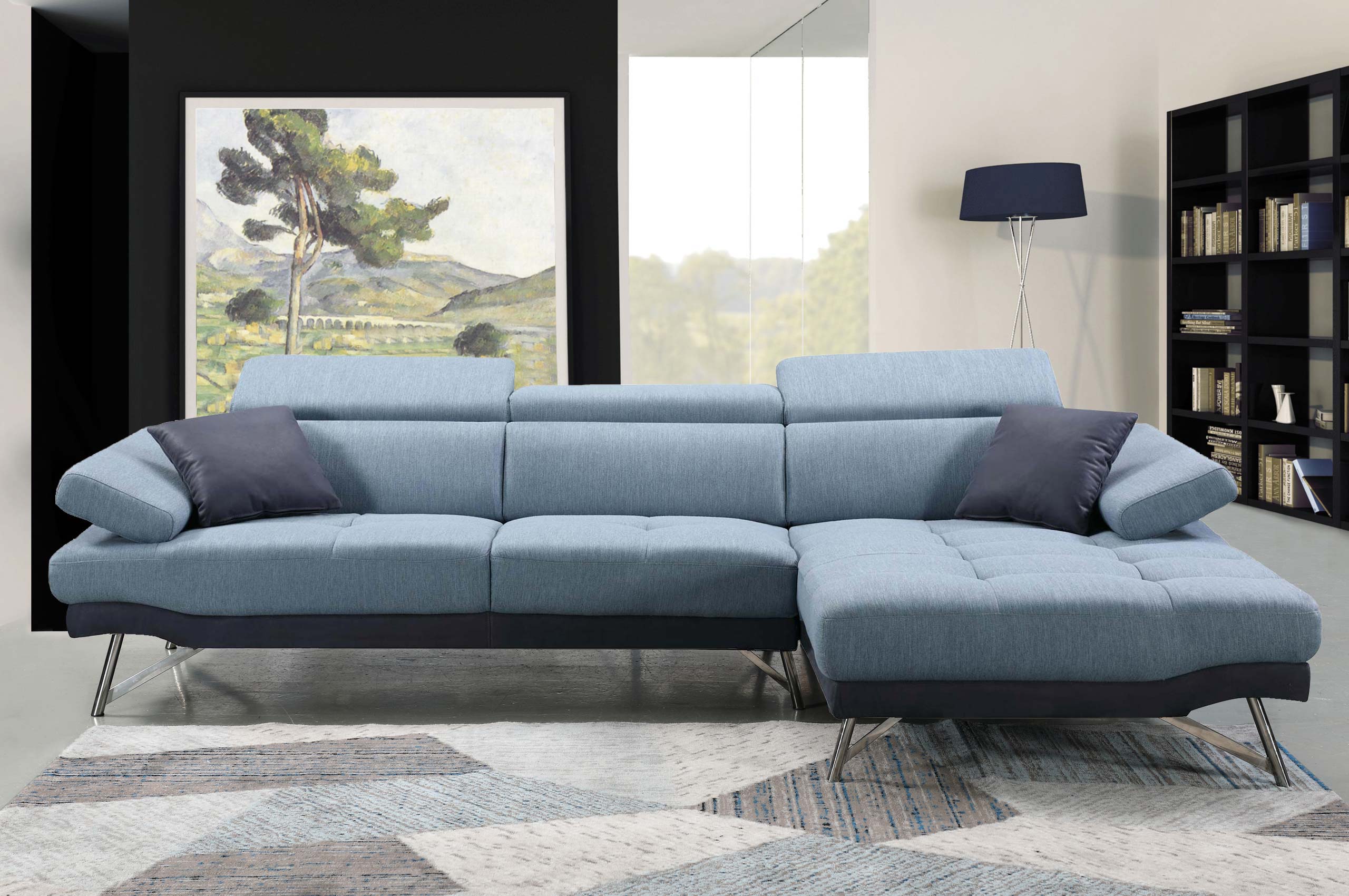 Sofa HWC-H92, Couch Ecksofa L-Form 3-Sitzer, Liegefläche ~ rechts,  blau-grau von Heute-Wohnen