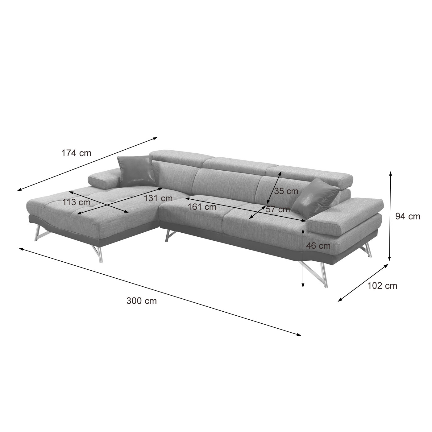 Sofa HWC-H92 Bemassungsbild
