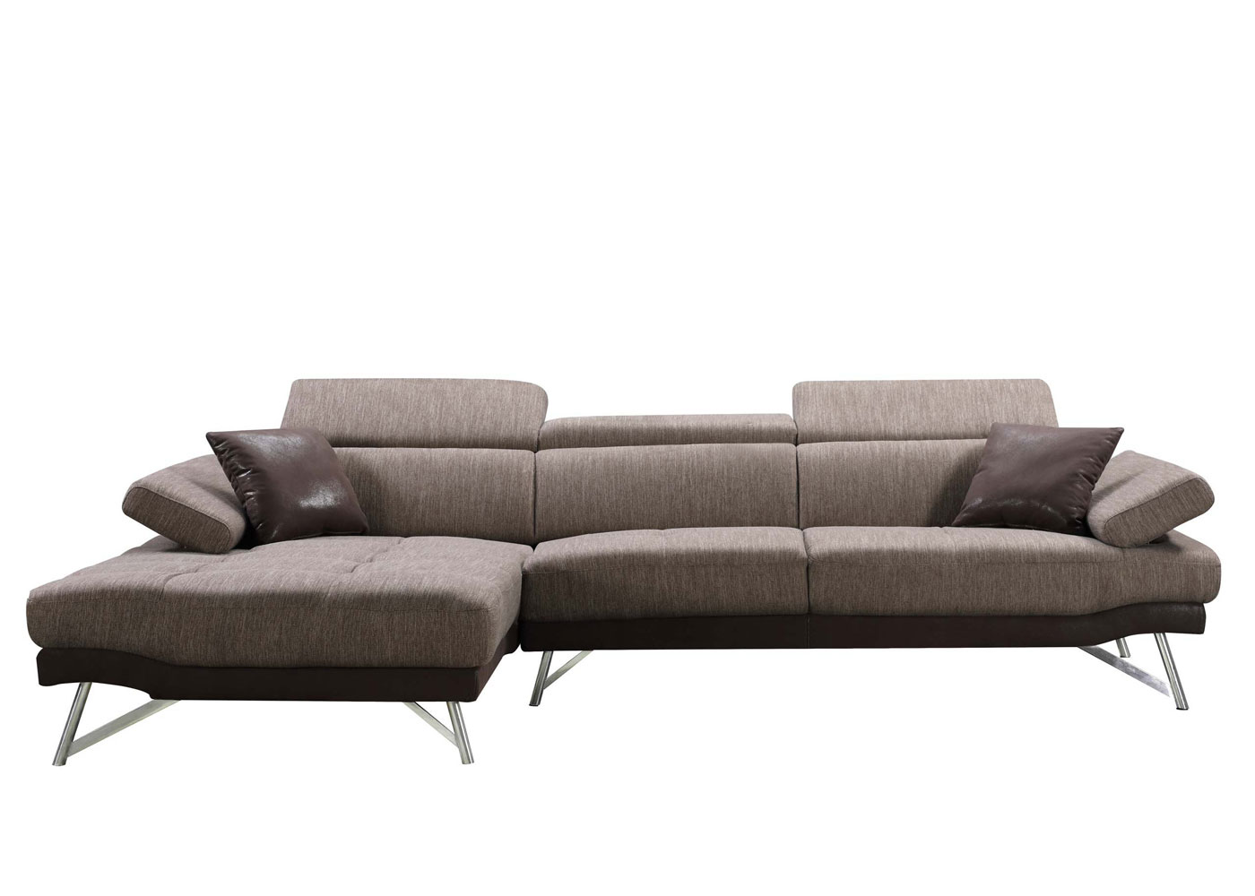 Sofa HWC-H92 Frontansicht mit hochgeklappten Kopf- und Armlehnen