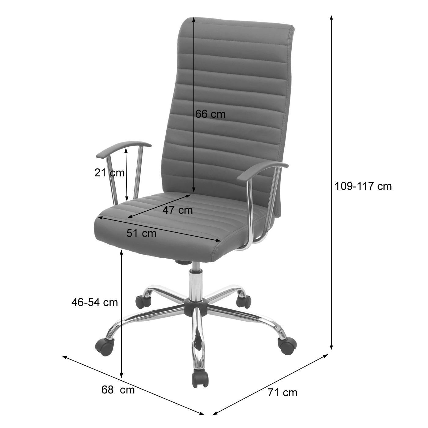 Bürostuhl Cagliari Bemassungsbild