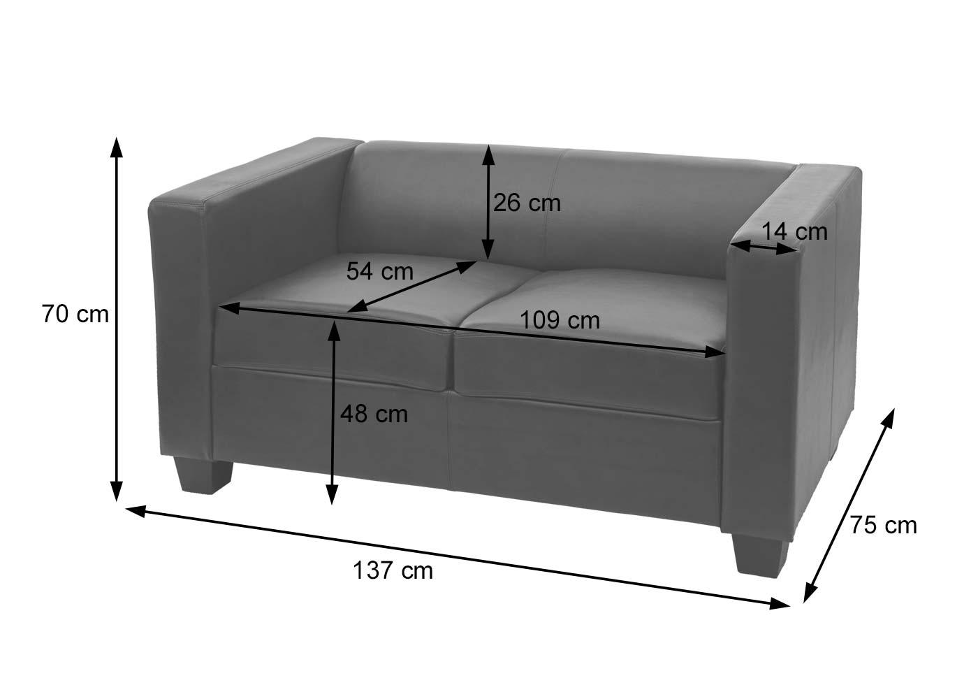 2er Sofa Couch Loungesofa Lille Bemaßungsbild