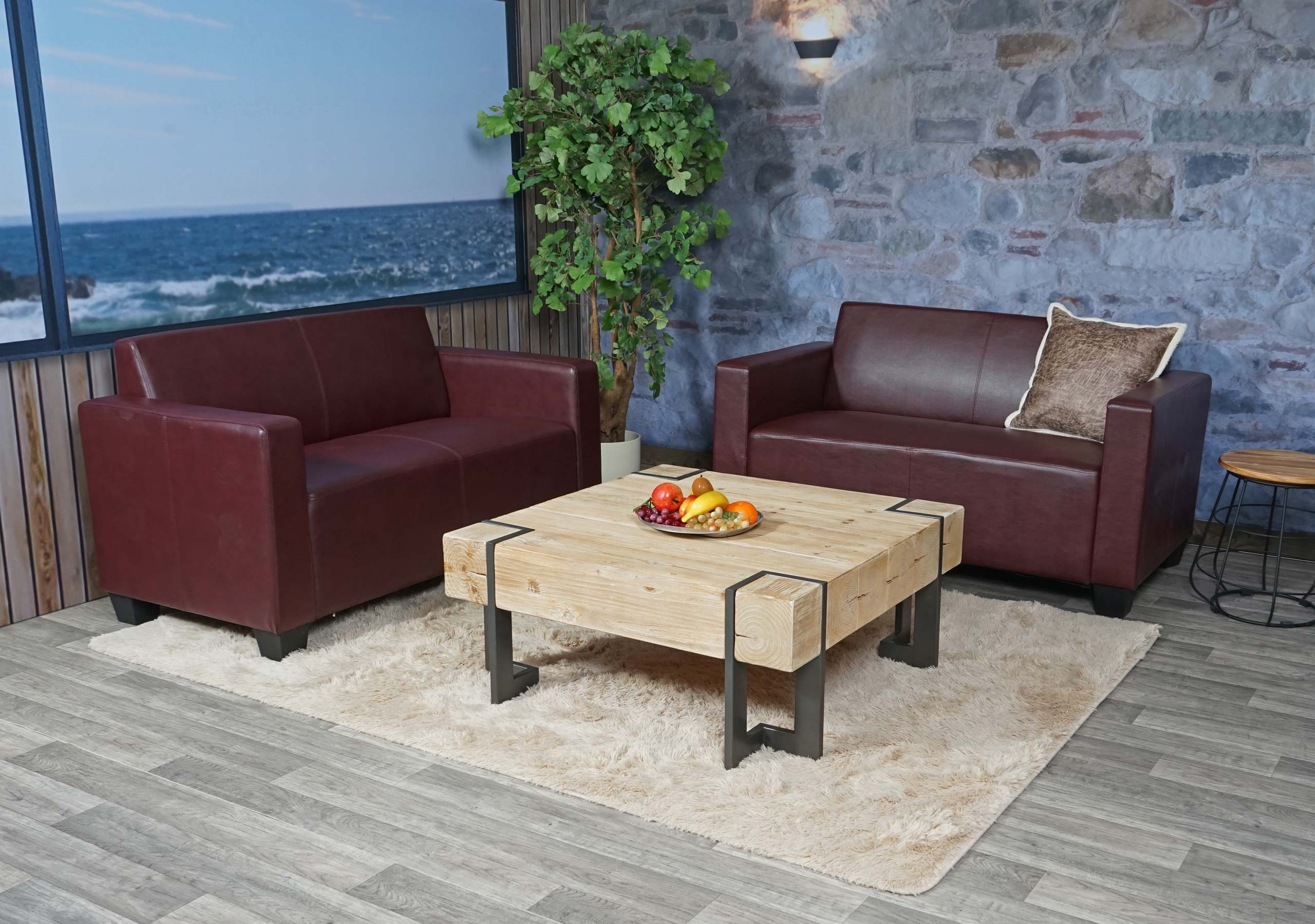 schwarz 2er Sofa Couch Loungesofa Lyon Textil Kunstleder creme rot braun 