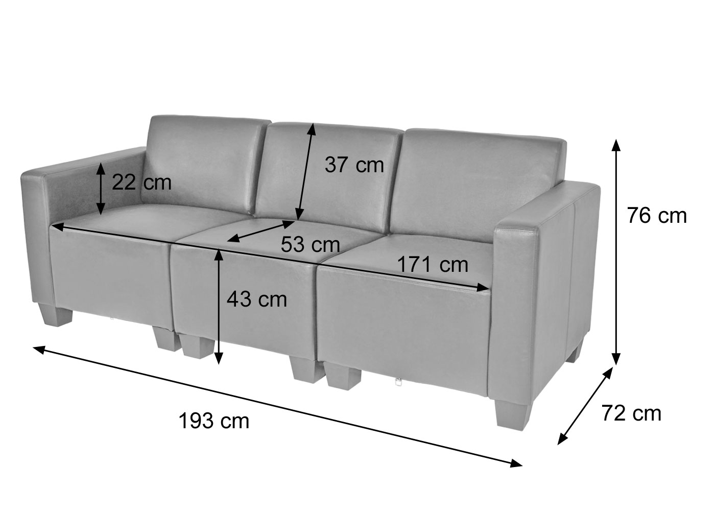 Modular 3-Sitzer Sofa Couch Lyon Bemaungsbild