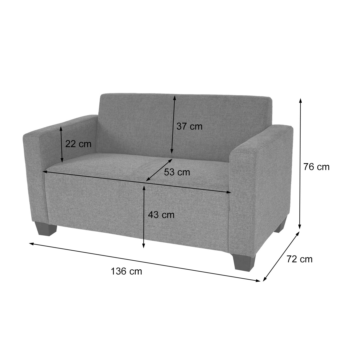 2er Sofa Couch Lyon Bemassungsbild