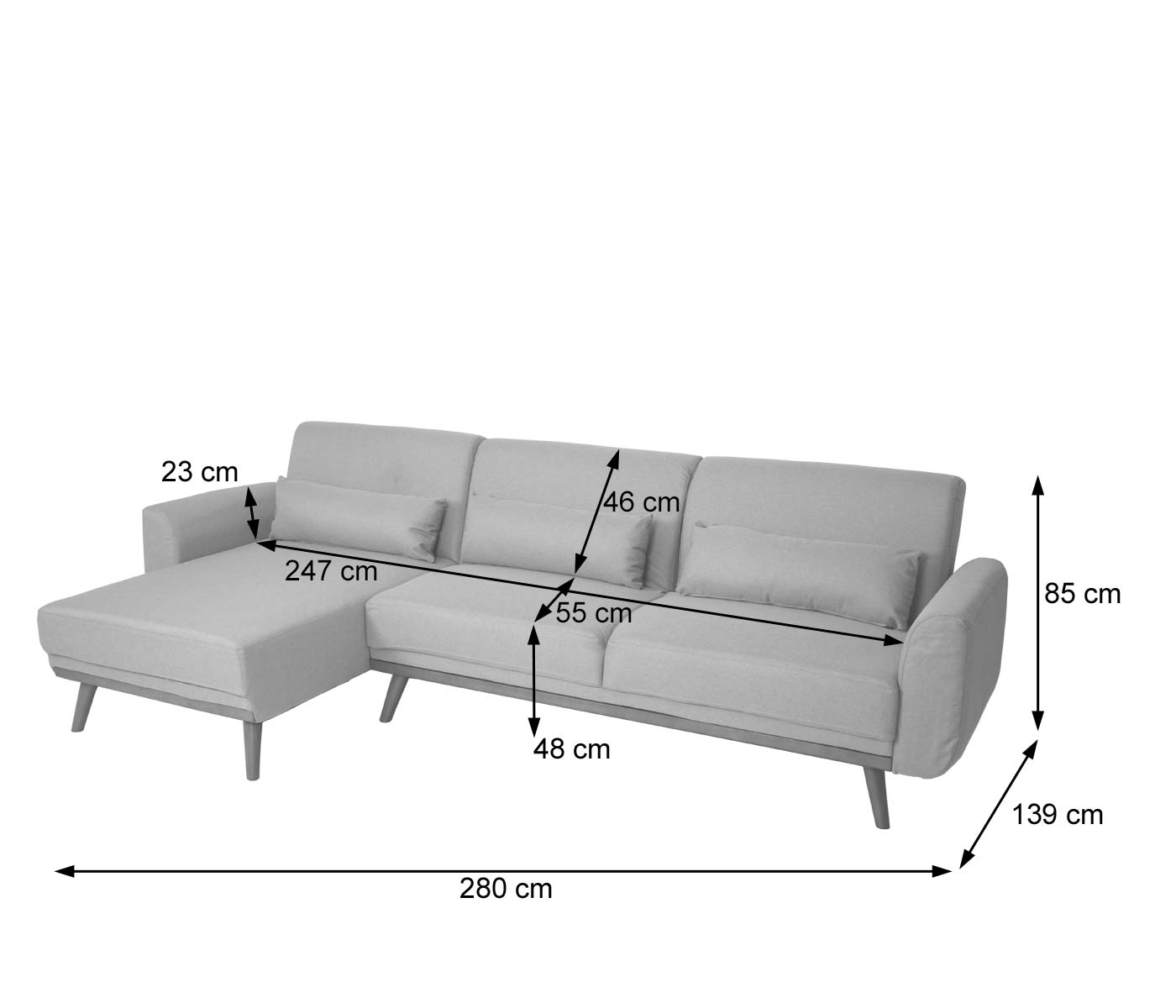 Sofa HWC-J20 Massbild