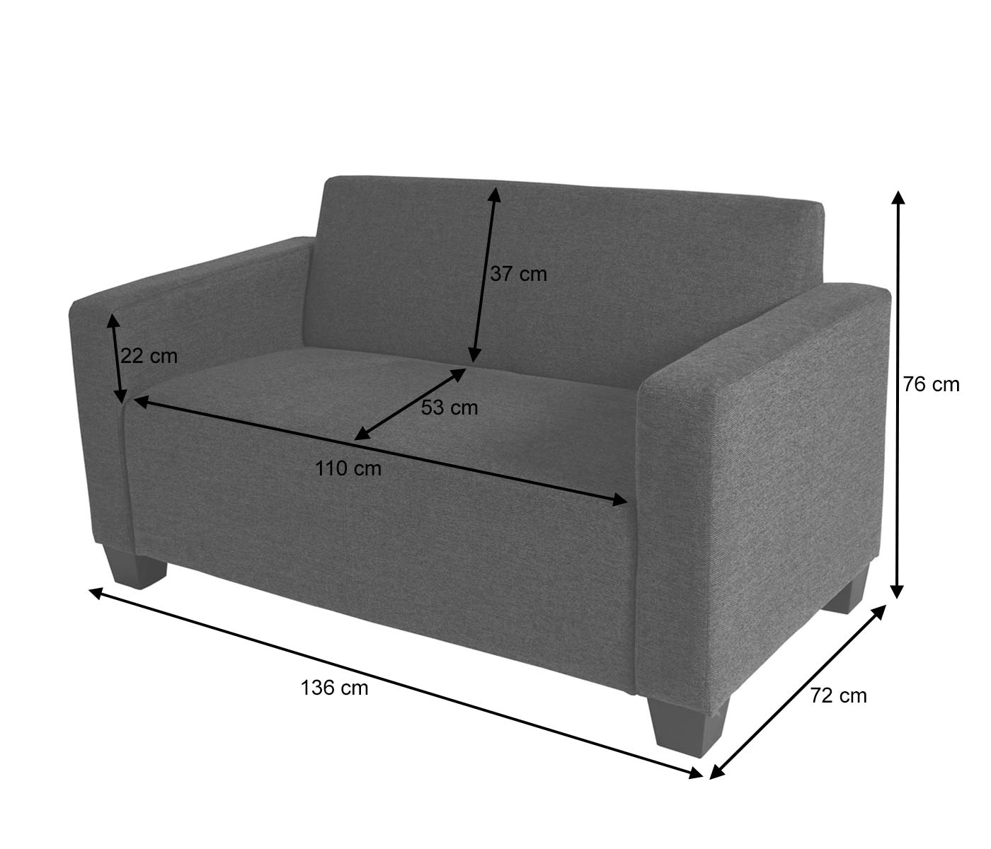 Sofa-Garnitur Couch-Garnitur 2x 2er Sofa Lyon Bemassungsbild