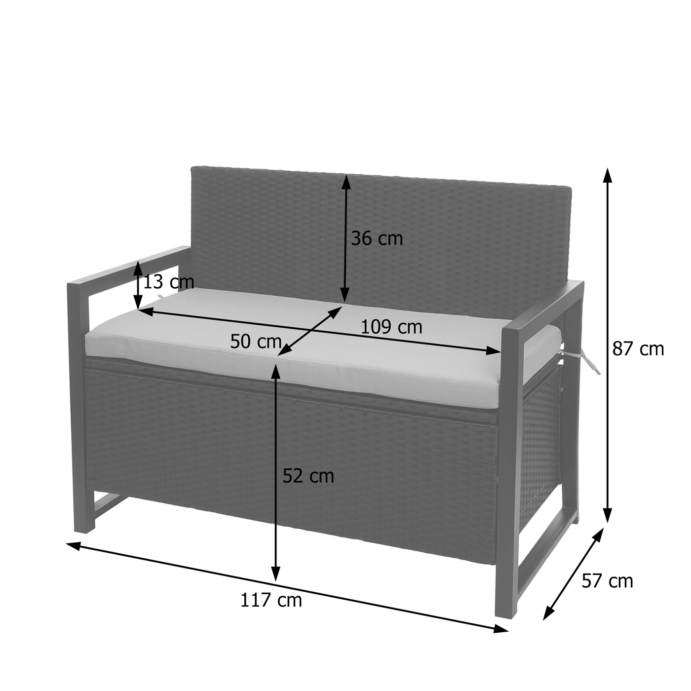 Poly-Rattan 2er Sitzbank HWC-F39 Bemaungsbild