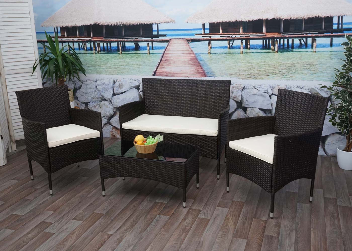 Poly-Rattan Garnitur HWC-F55 Ambiente-Bild