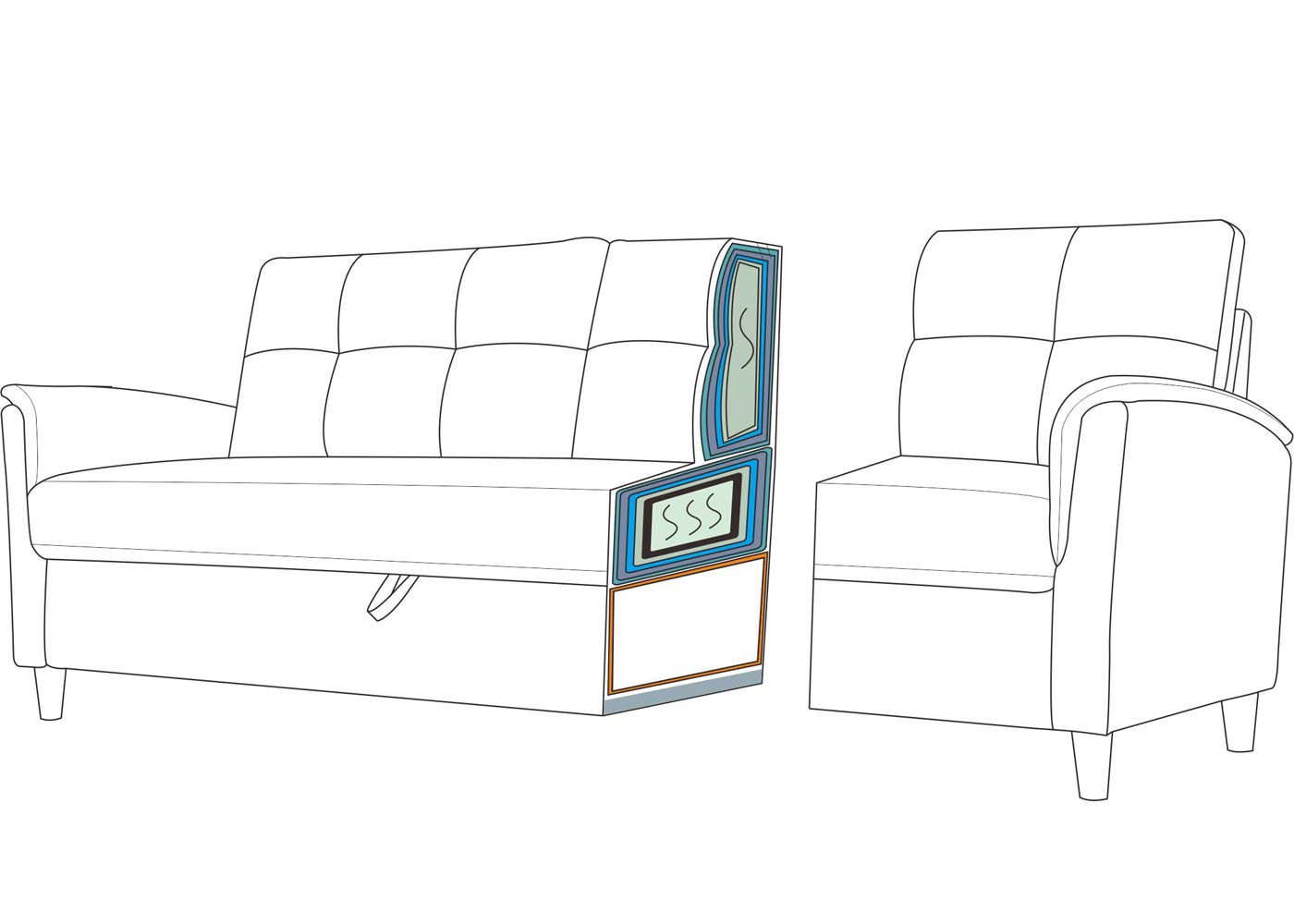 HWC-H23 3er Sofa Staufach