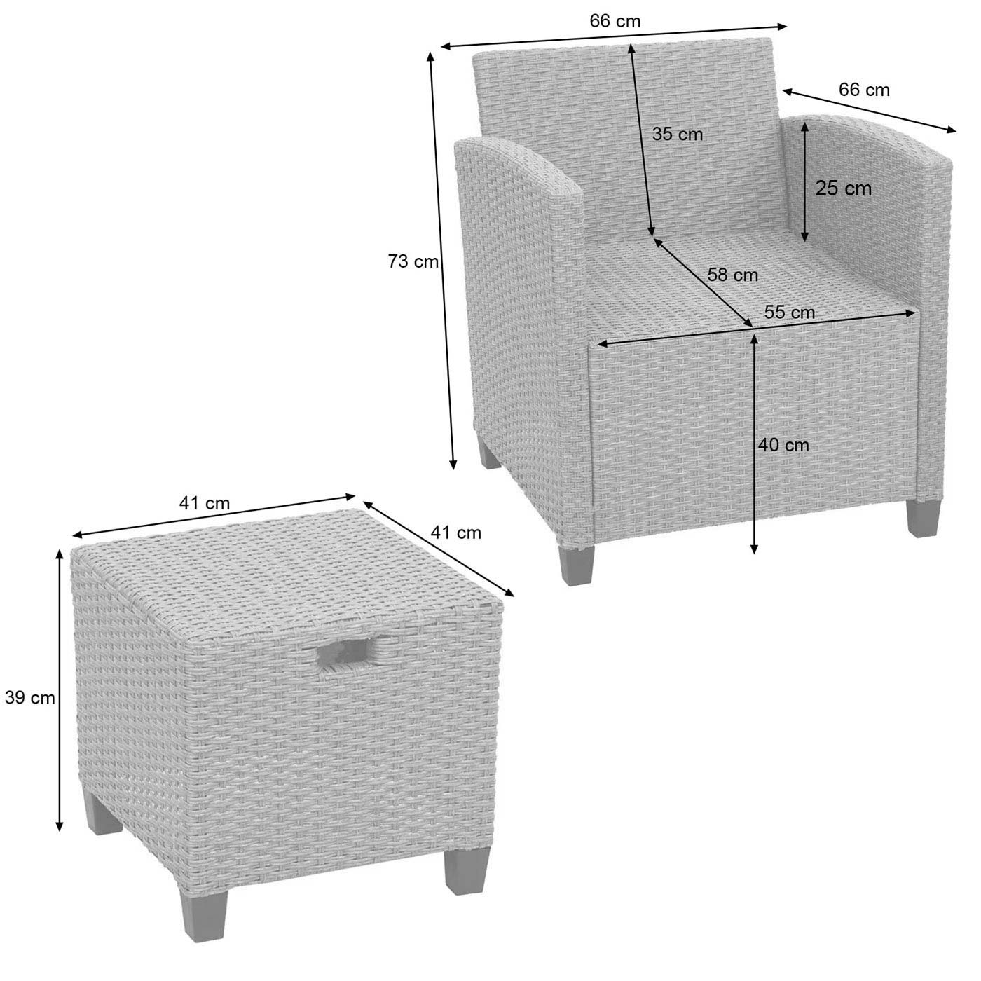 HWC-E95 Bemassung Sessel und Hocker