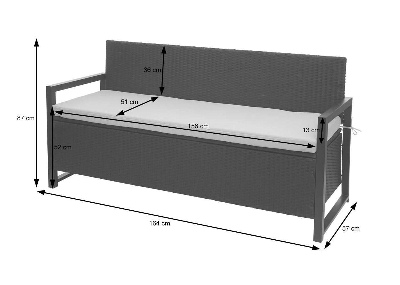 Poly-Rattan 3er Sitzbank HWC-F39 Bemaungsbild