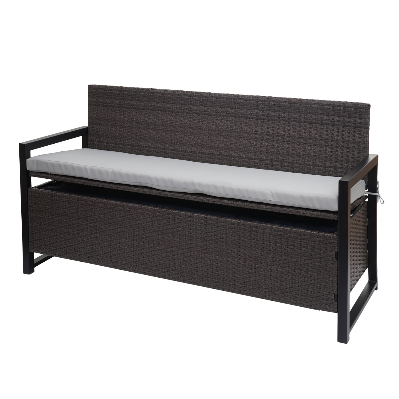 Poly-Rattan 3er Sitzbank HWC-F39 Frontansicht mit Kissen