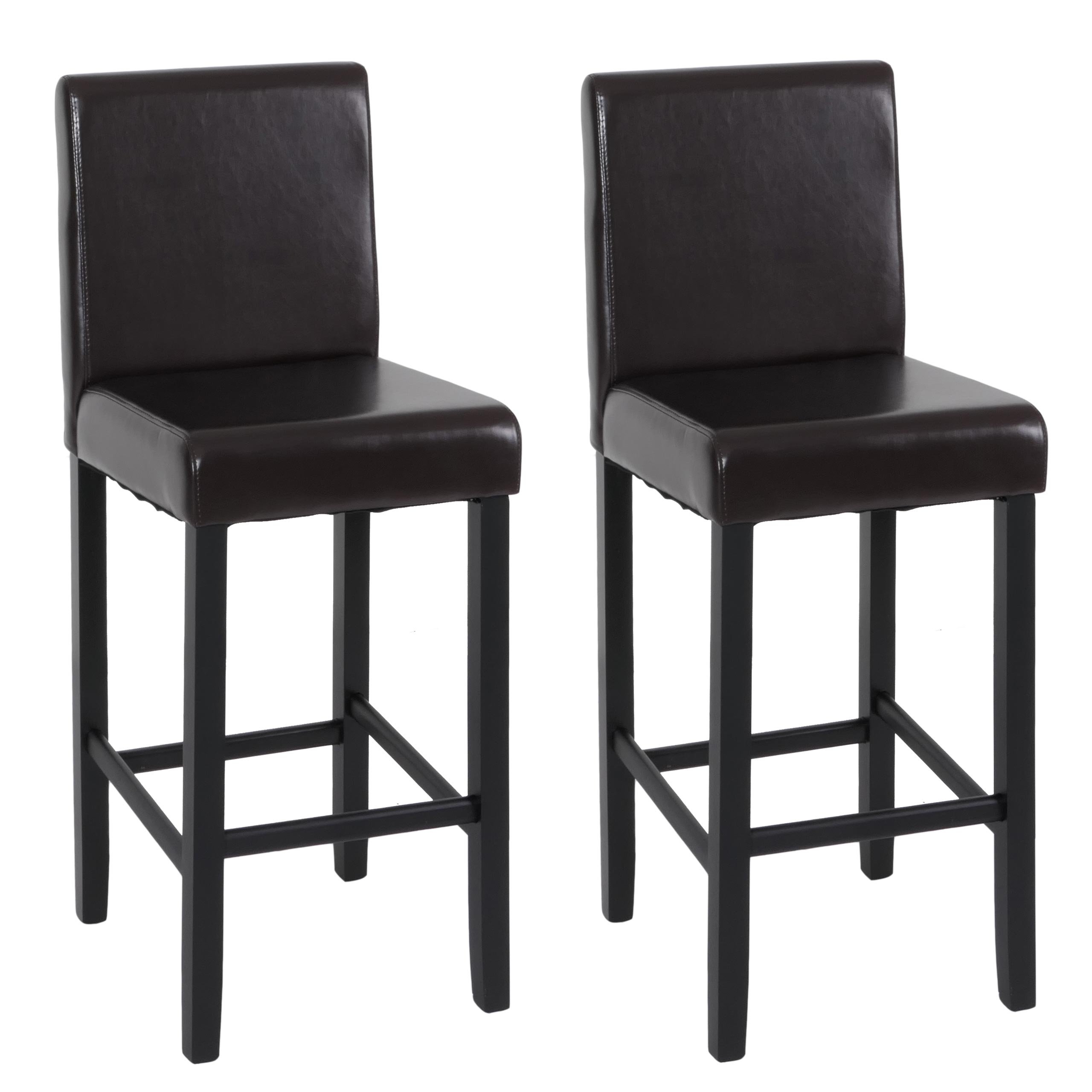 2er-Set Barhocker Vicenza, Tresenhocker Barstuhl, Lehne, Holz LEDER, creme braun - Bild 9 von 10