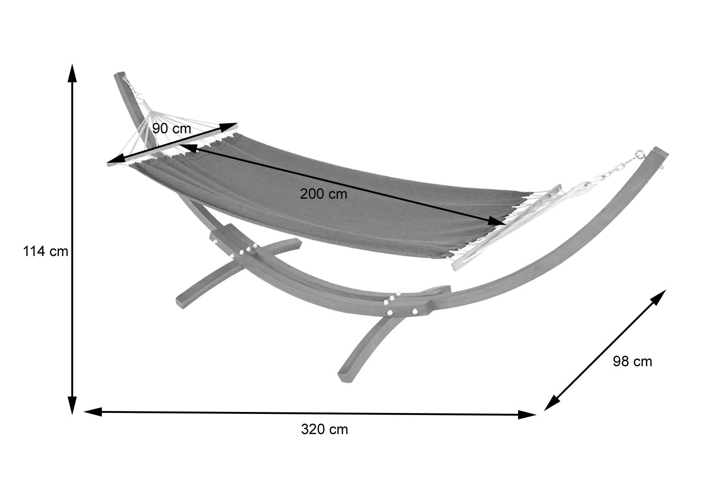 Hängematte mit Gestell HWC-J46 Bemaßungsbild