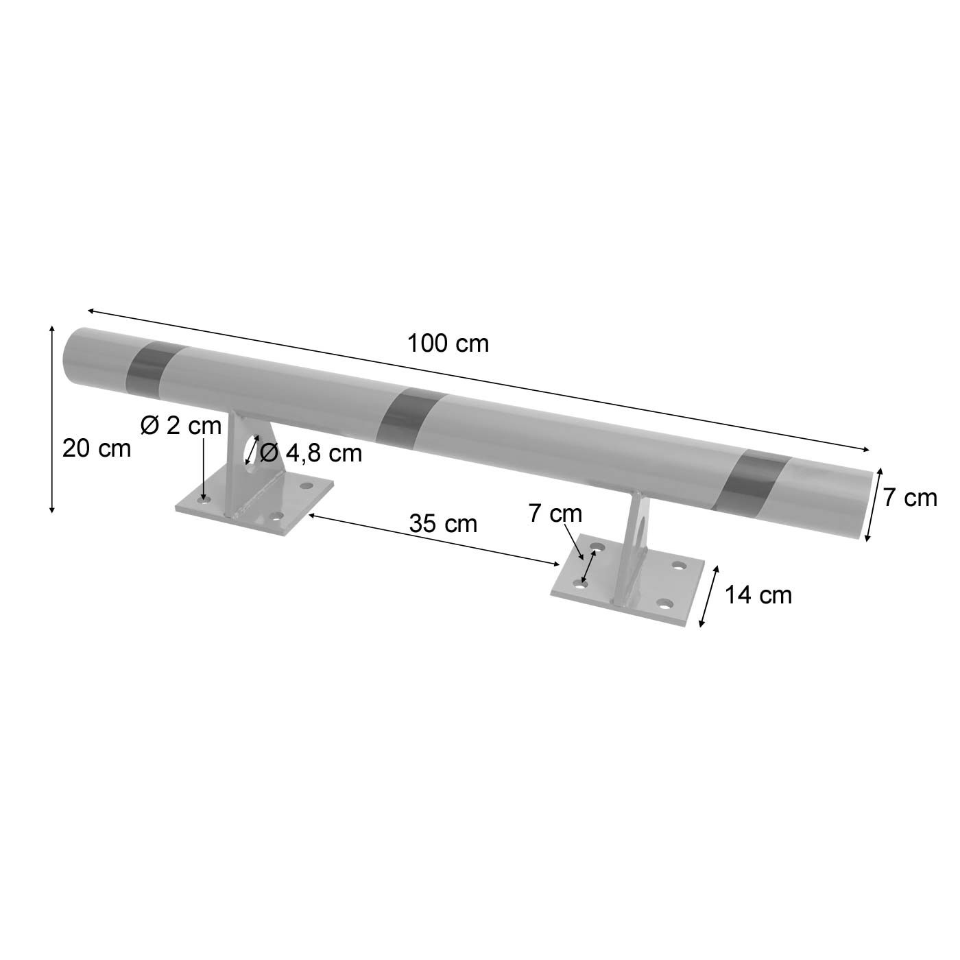 HWC-J51 Rammschutz-Balken Bemaßungsbild
