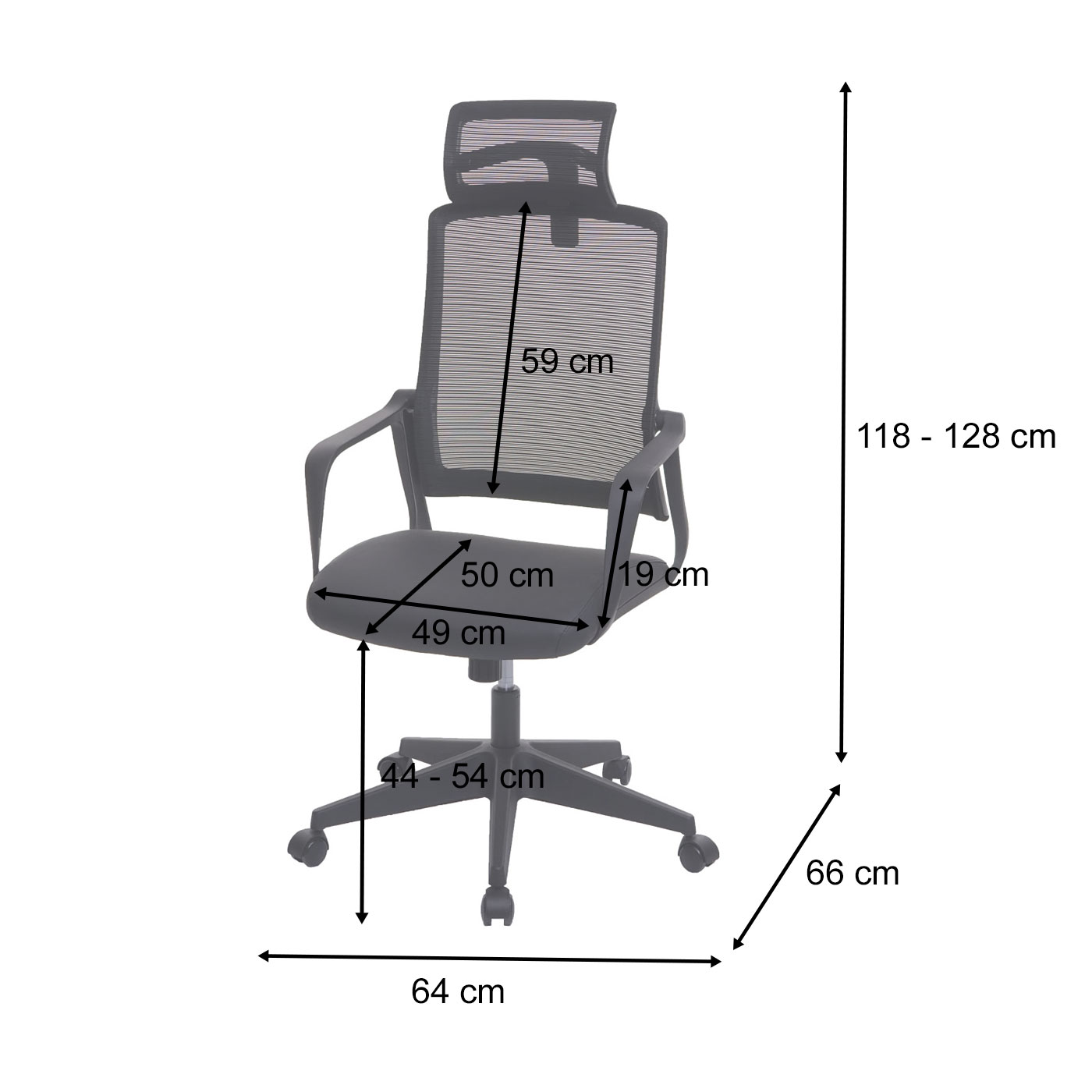 Bürostuhl Bemassungsbild