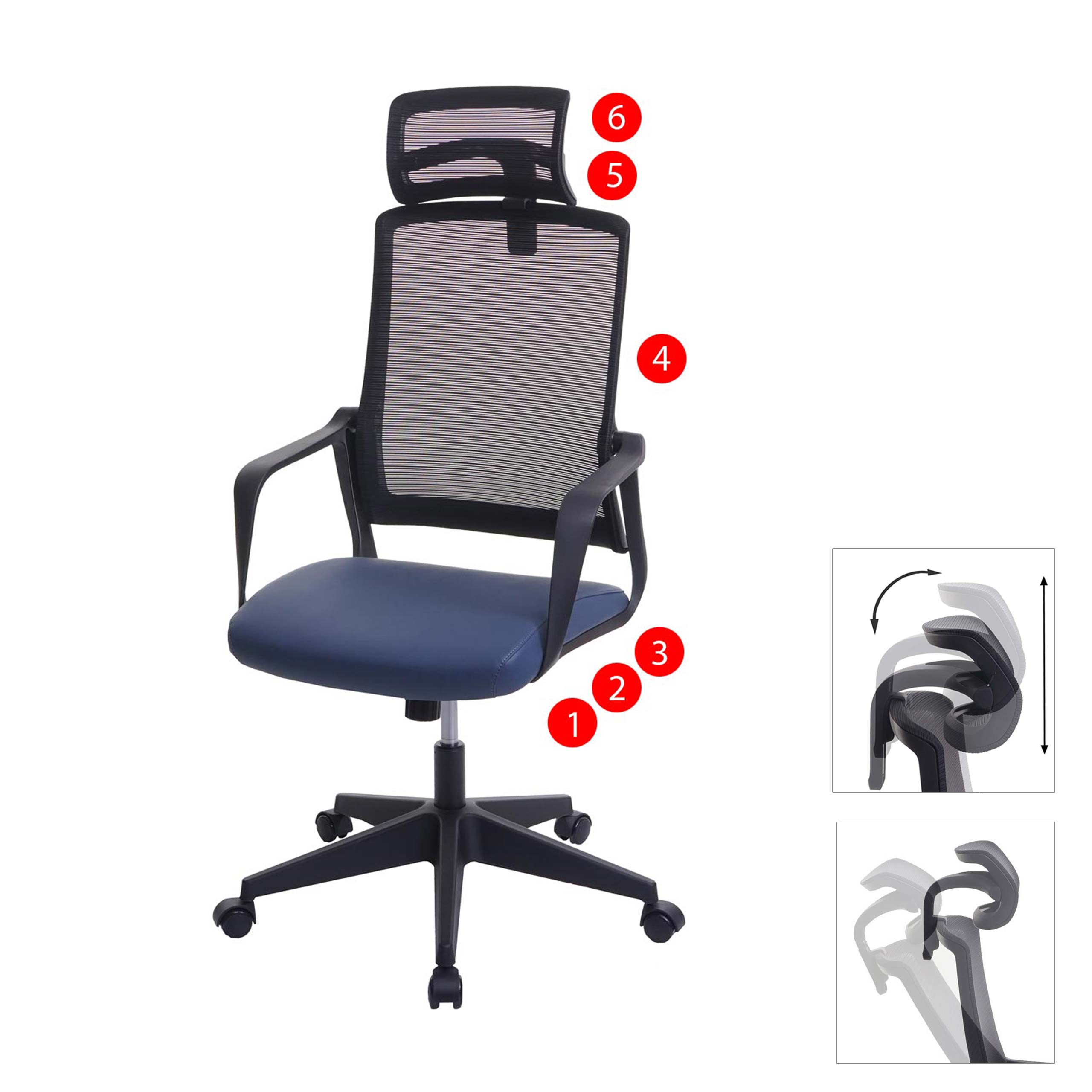 Bürostuhl HWC-J52, Drehstuhl Schreibtischstuhl, ergonomisch Kopfstütze,  Kunstleder ~ blau-grau von Heute-Wohnen