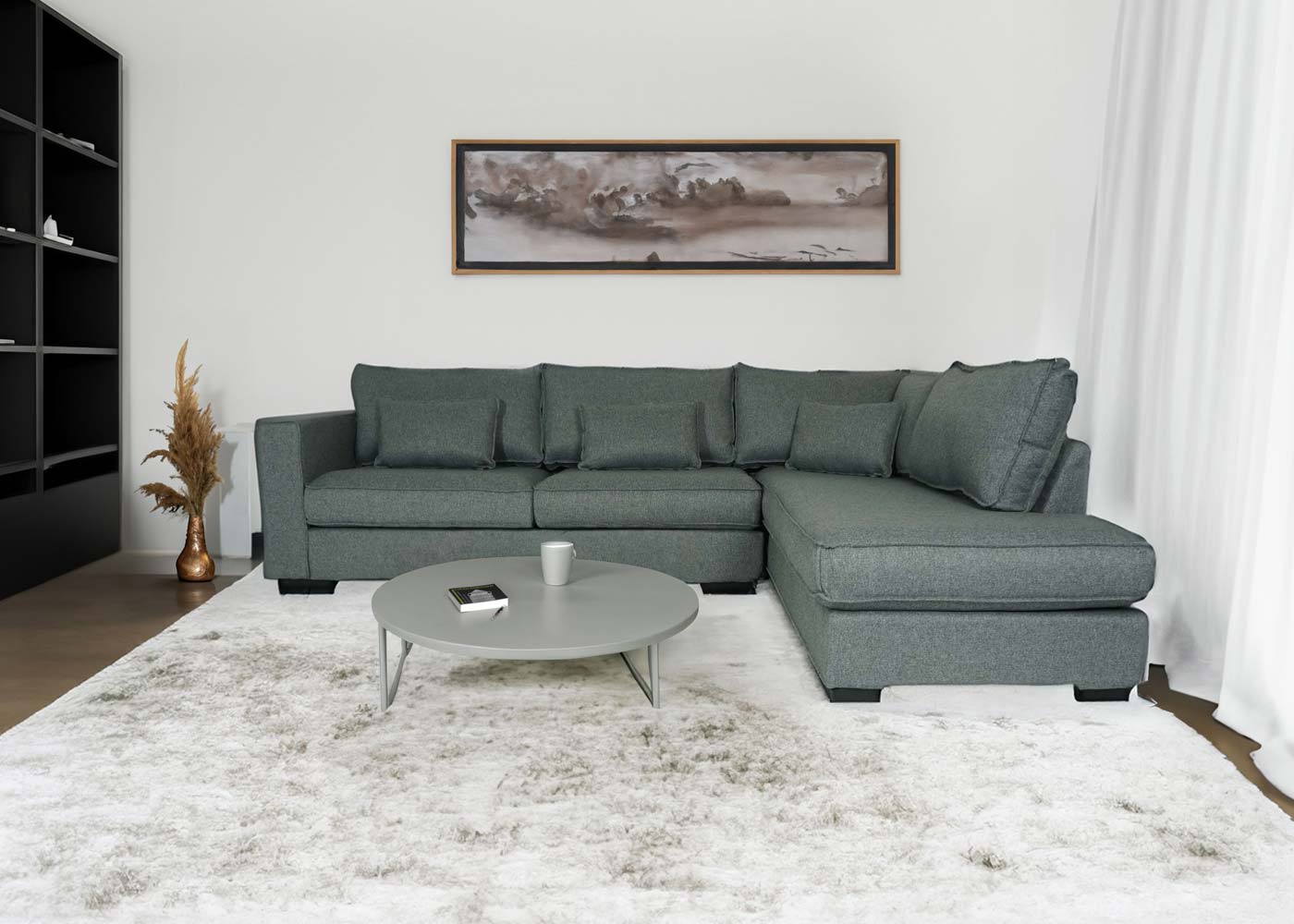 Ecksofa HWC-J58, Couch Sofa mit Ottomane rechts