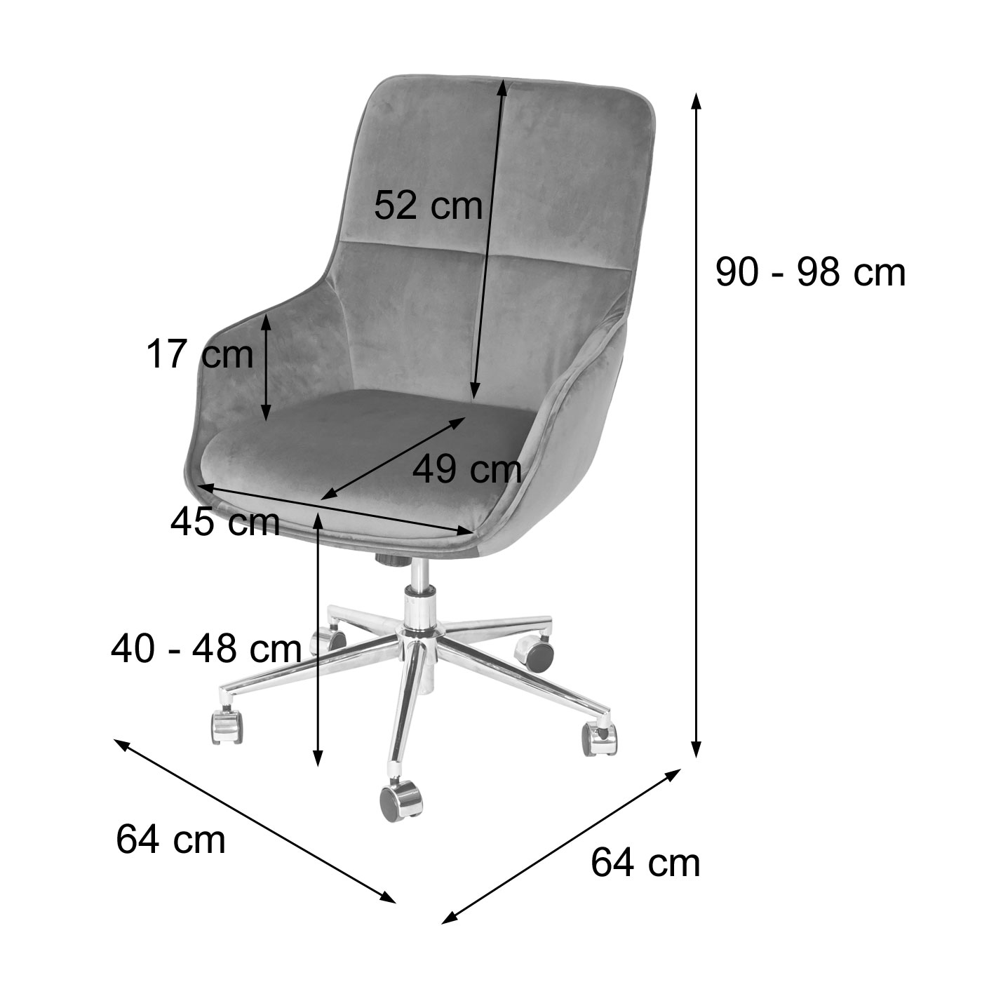 Bürostuhl HWC-J64, Bemassungsbild