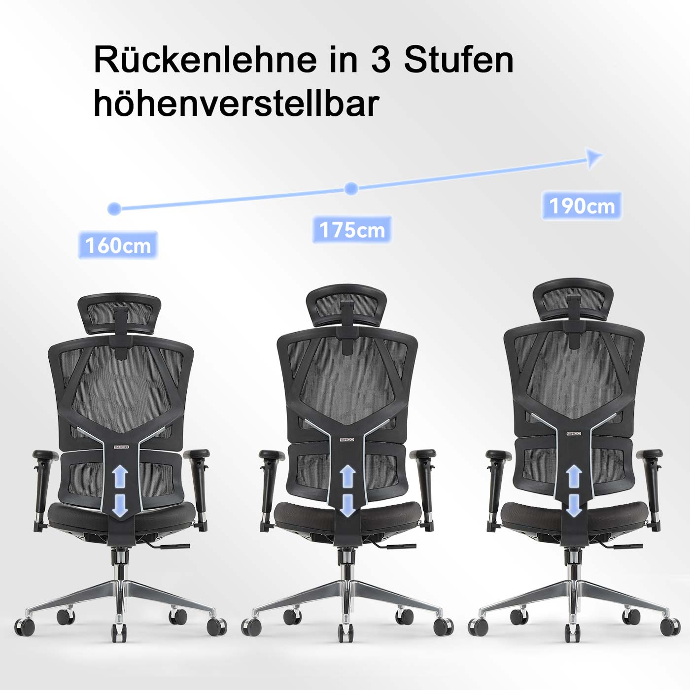 Bürostuhl HWC-J89, Schreibtischstuhl ergonomisch, Lordosenstütze hohe  Rückenlehne 3D-Armlehnen ~ Mesh schwarz von Heute-Wohnen