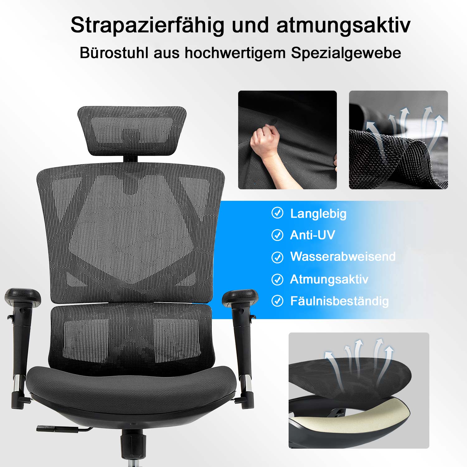 Bürostuhl HWC-J89, Schreibtischstuhl ergonomisch, Lordosenstütze hohe  Rückenlehne 3D-Armlehnen ~ gepolstert schwarz von Heute-Wohnen