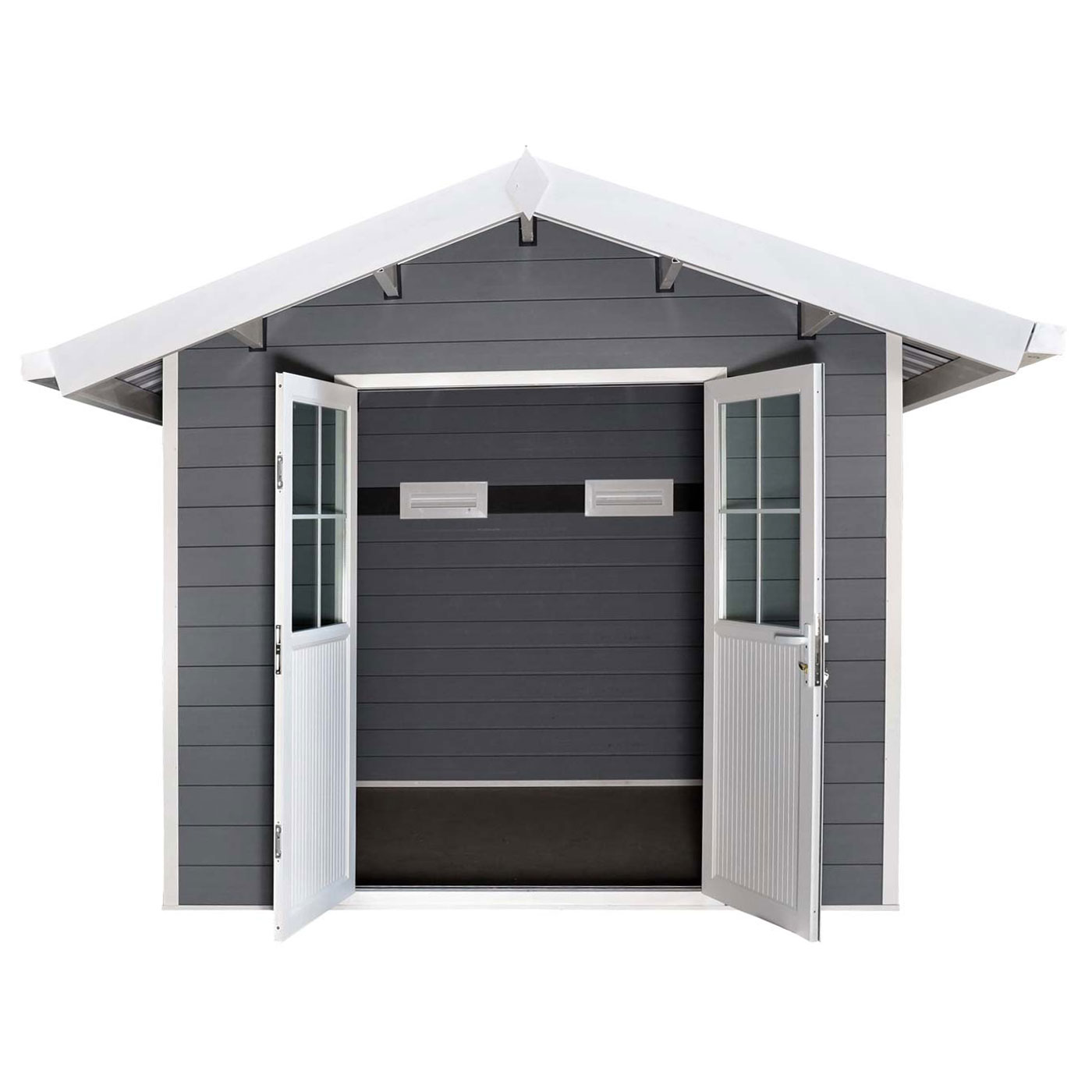 HWC-J94 Gartenhaus mit Satteldach Frontansicht Türen offen