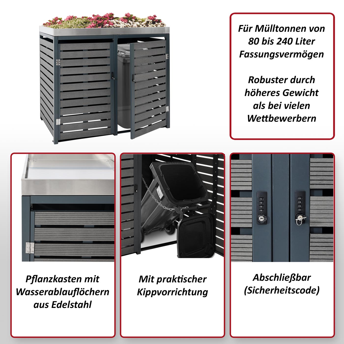 2er Mlltonnenverkleidung HWC-K14 Funktionsbild