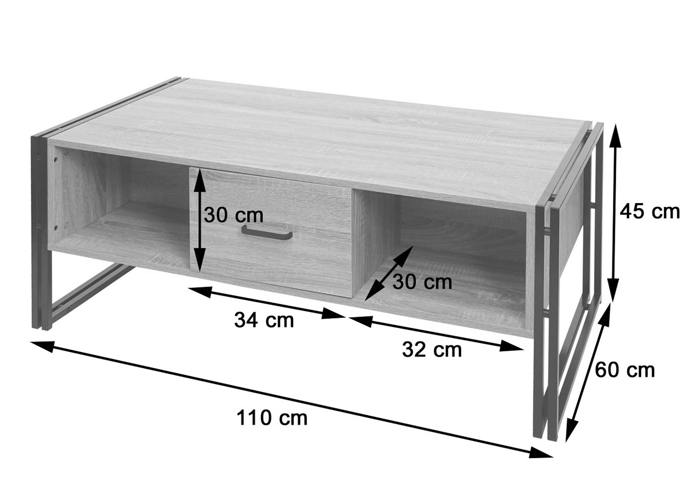 Couchtisch HWC-A27b Bemaßungsbild