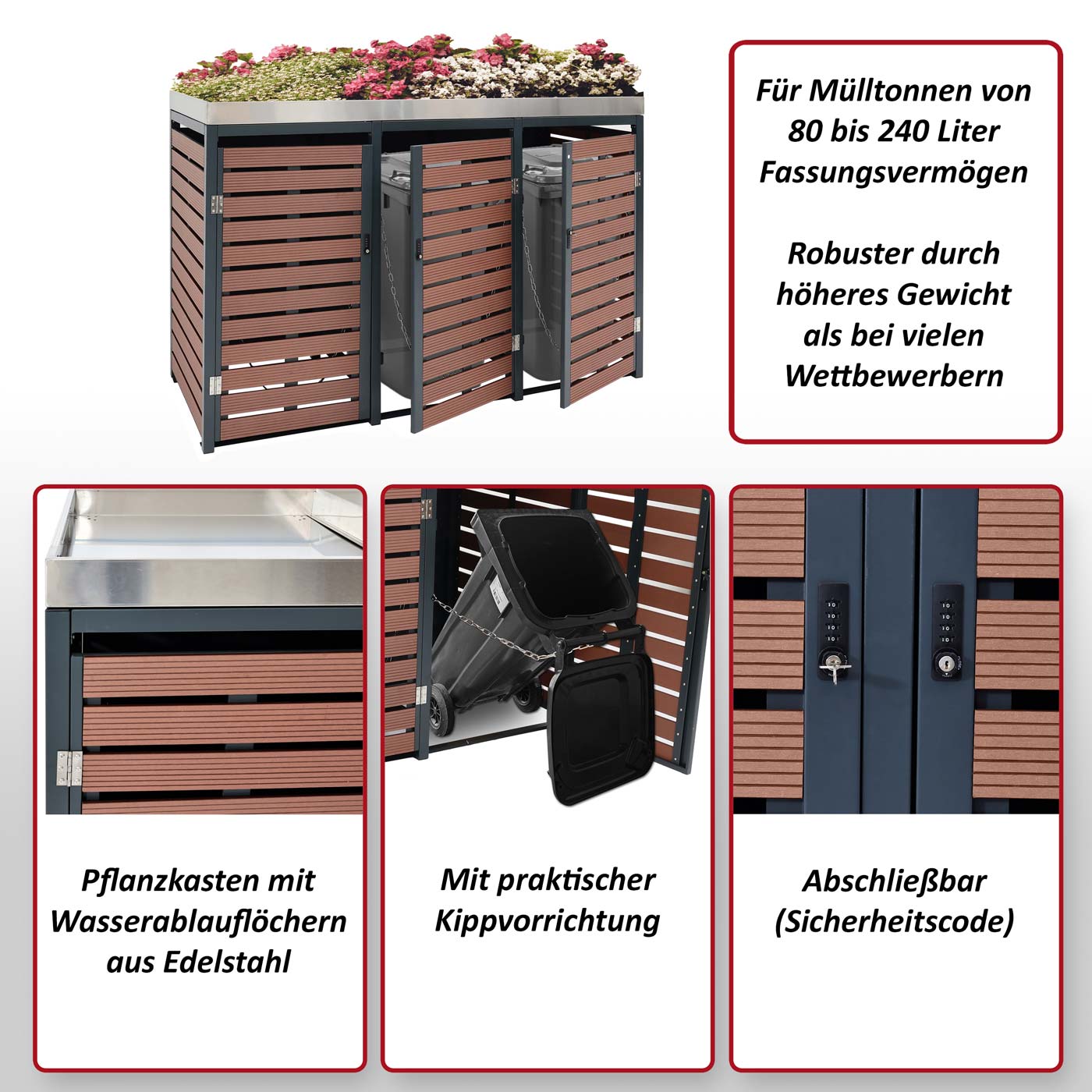 3er Mülltonnenverkleidung HWC-K14 Funktionsbild