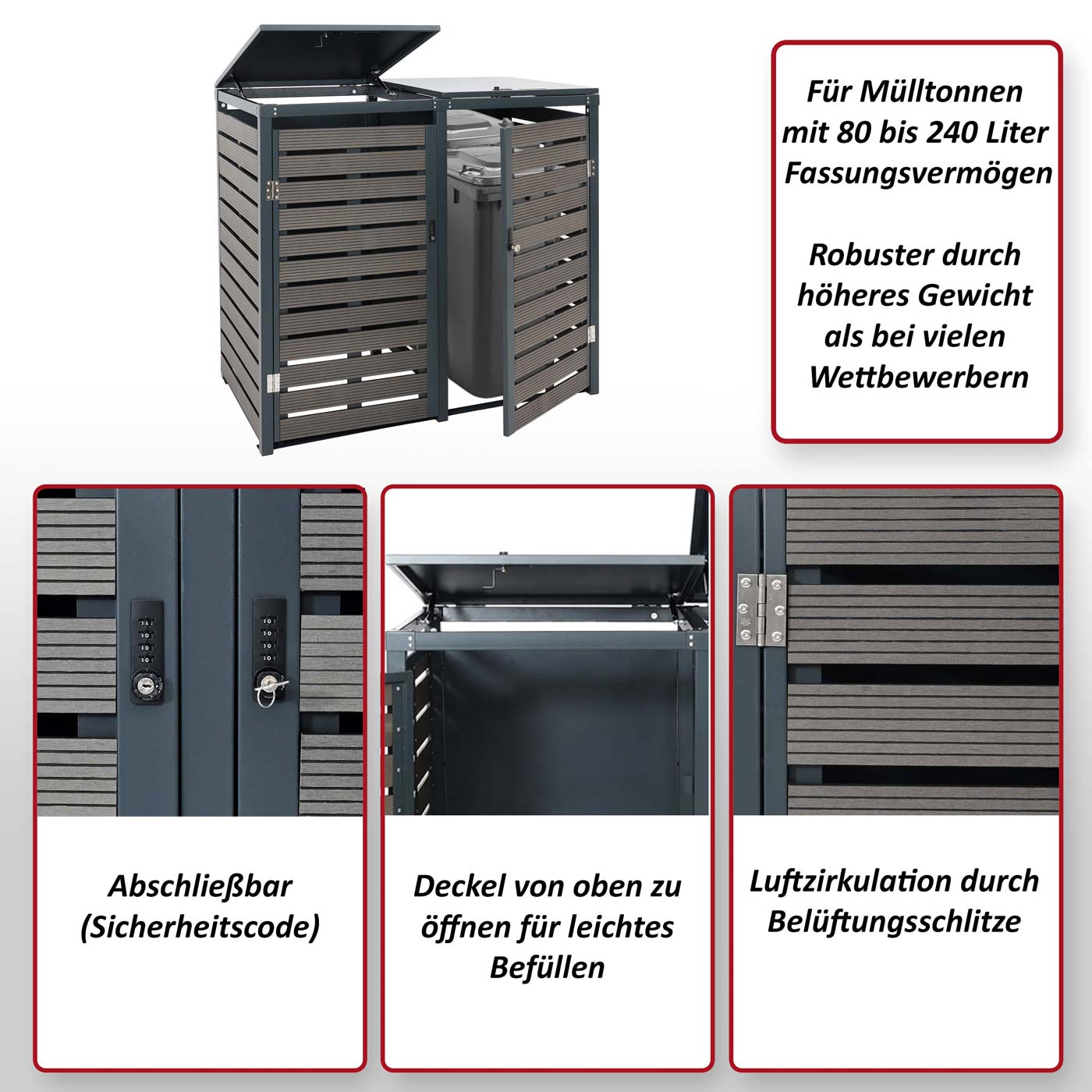 2er-/4er Mülltonnenverkleidung HWC-K14 Funktinsbild