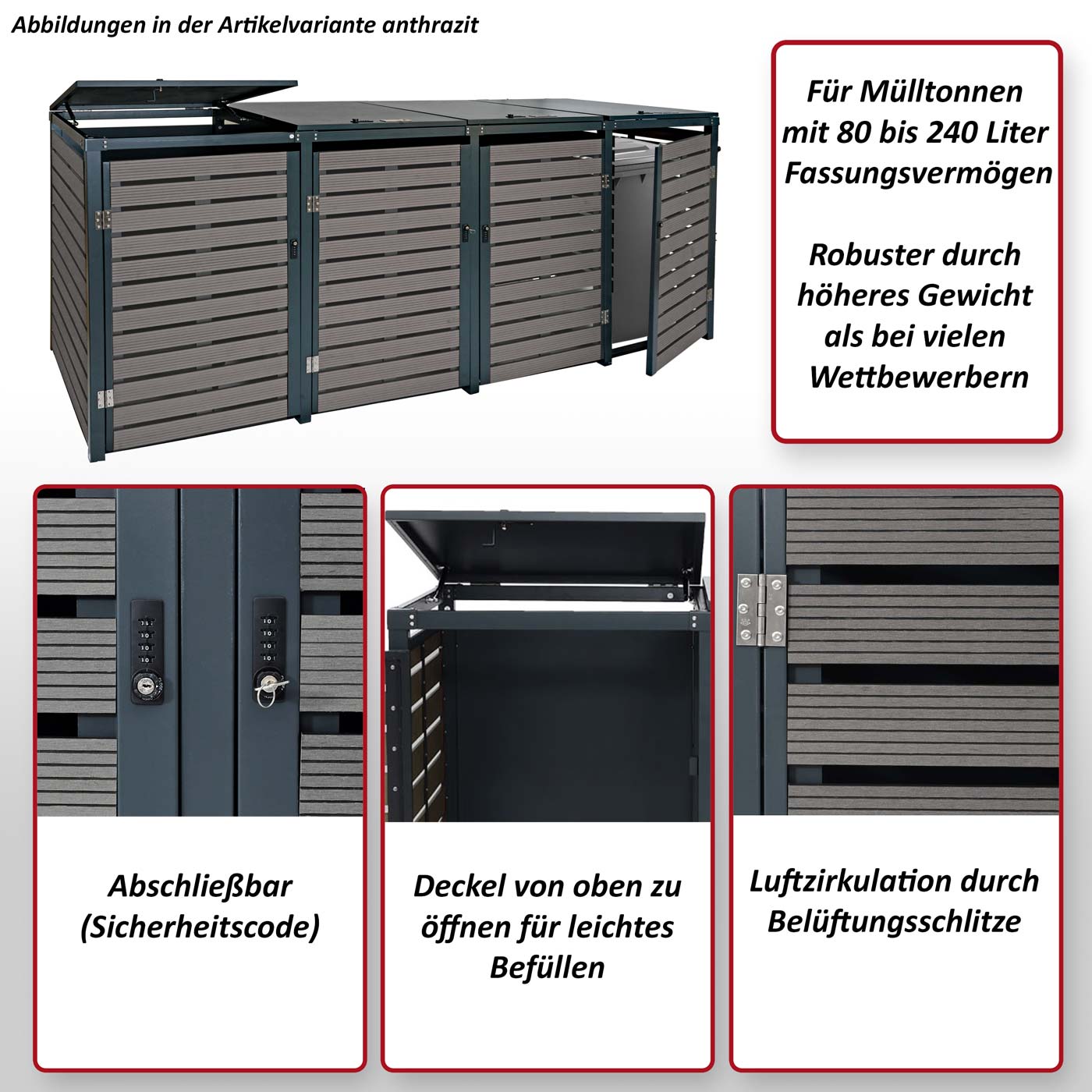4er Mülltonnenverkleidung HWC-K14 Funktinsbild