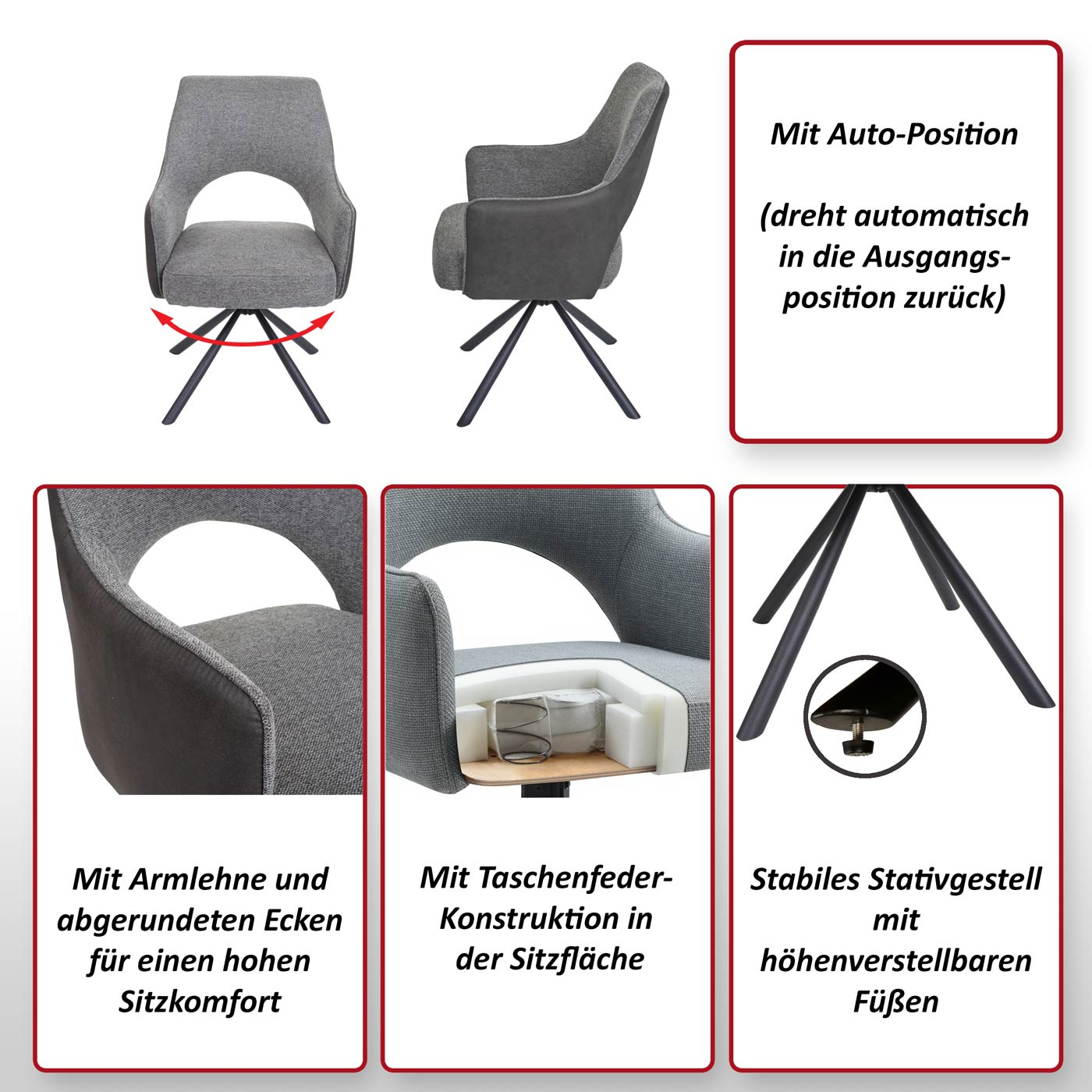 6er-Set Esszimmerstuhl HWC-K30, Küchenstuhl Lehnstuhl, drehbar  Auto-Position, Stoff/Textil ~ creme von Heute-Wohnen | Stühle