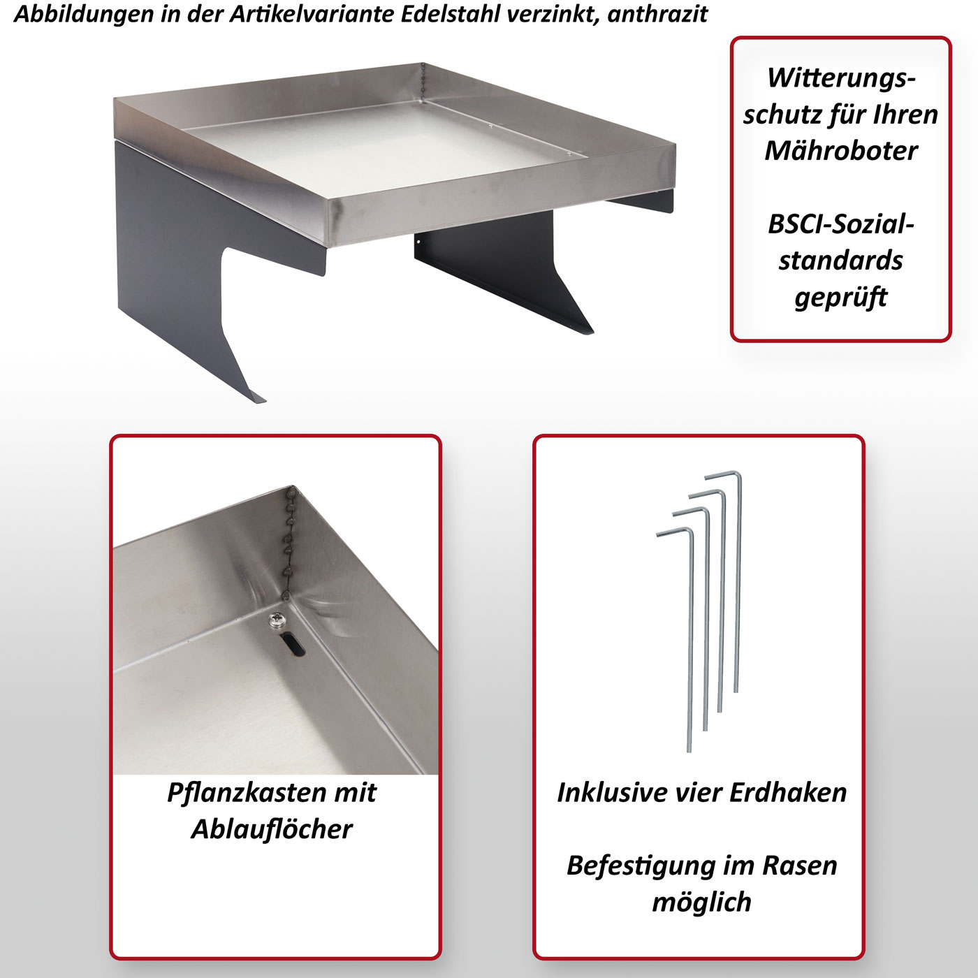 Mhroboter-Garage mit Pflanzkasten HWC-G60 Anwendungsbeispiel mit Bepflanzung