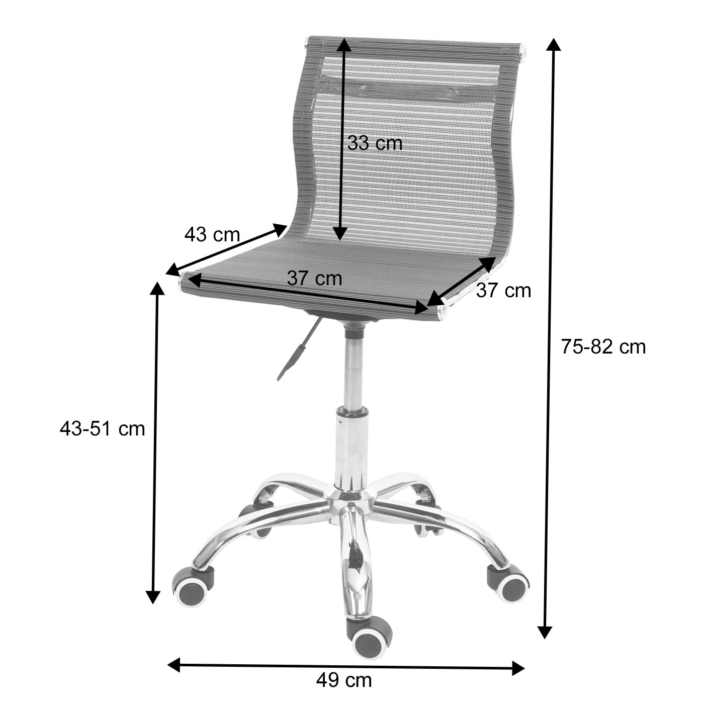 Bürostuhl hWC-K53, Bemassung