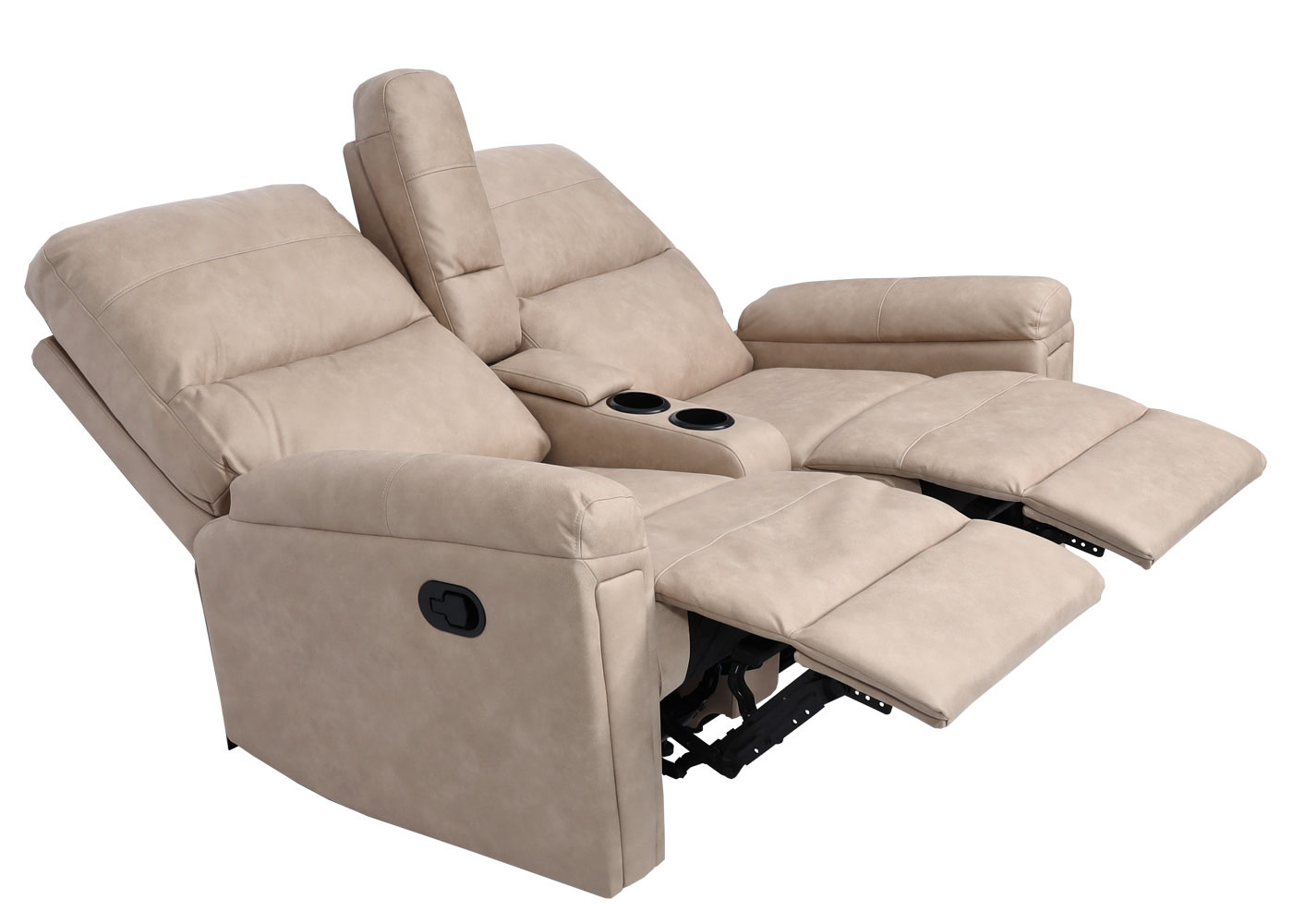2er Kinosessel HWC-K17, Relaxsessel Fernsehsessel Sofa, Nosagfederung  Getränkehalter Fach - Stoff/Textil beige