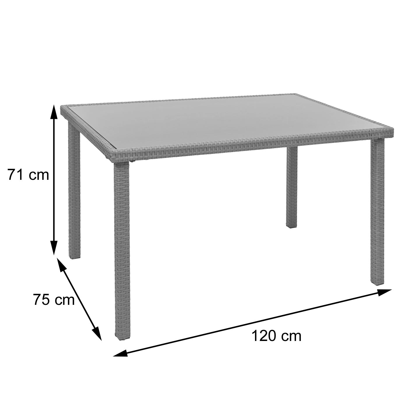 Poly-Rattan Tisch HWC-G19 Bemassungsbild