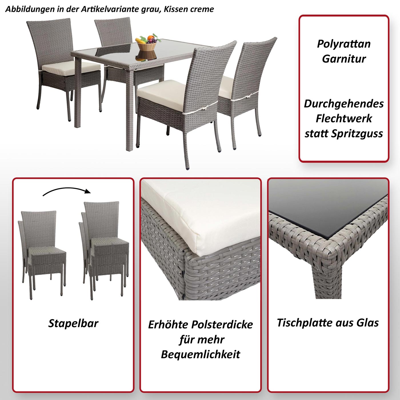 Poly-Rattan Garnitur HWC-G19 Set Bemaßungsbild Tisch