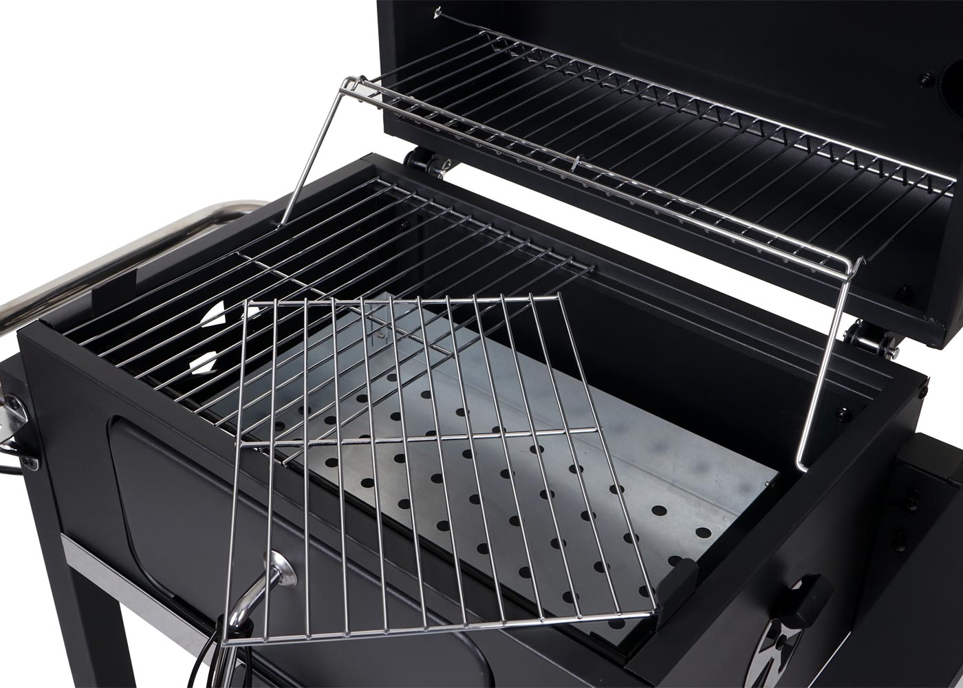 Grillwagen HWC-K93, Standgrill von Stahl, schwarz Barbecue BBQ 110x100x51cm Gartengrill Ablagen, Deckel Holzkohlegrill Heute-Wohnen mit