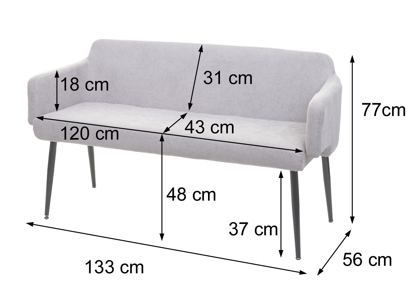 Sitzbank MCW-L13, Esszimmerbank Bank Polsterbank Garderobenbank Rückenlehne  Armlehne Stoff/Textil 133cm ~ anthrazit bei Marktkauf online bestellen