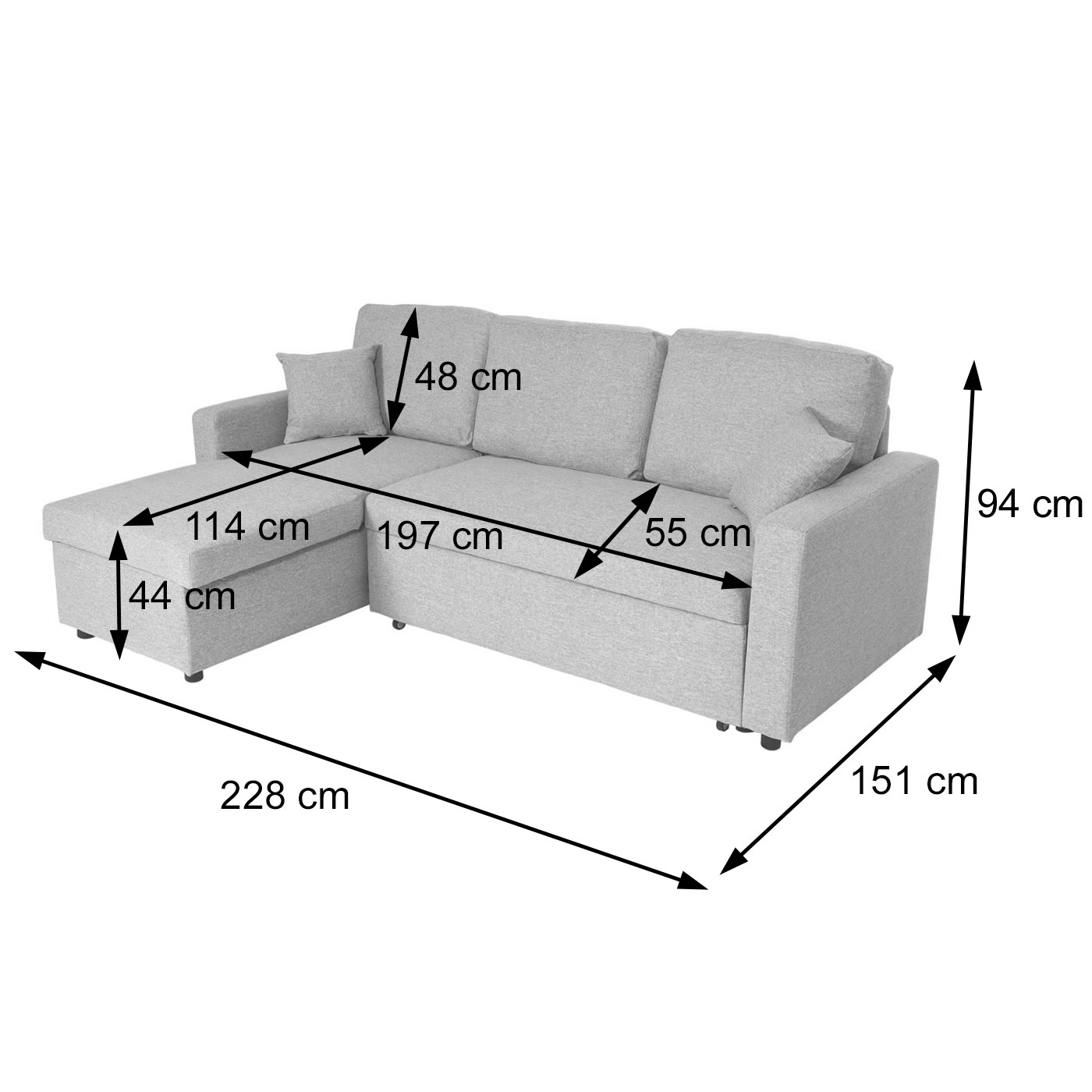 Ecksofa mit Bettkasten HWC-L17 Bemaungsbild