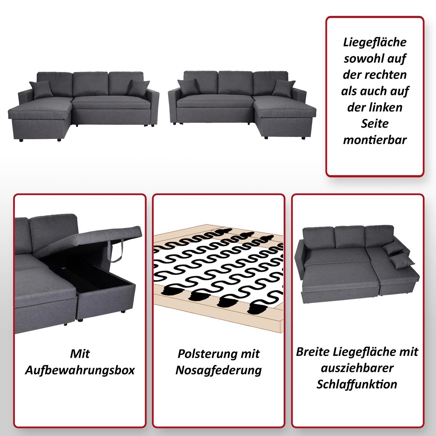 Ecksofa mit Bettkasten HWC-L17 Funktionsbild